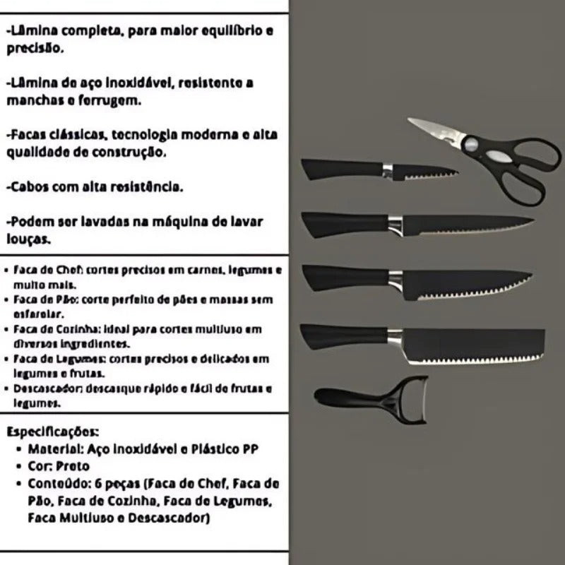 Kit de facas e tesouras de cozinha